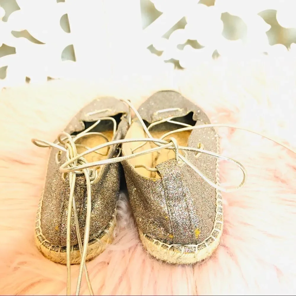 EUC Zara Glitter Tie Front Espadrilles Flats 9